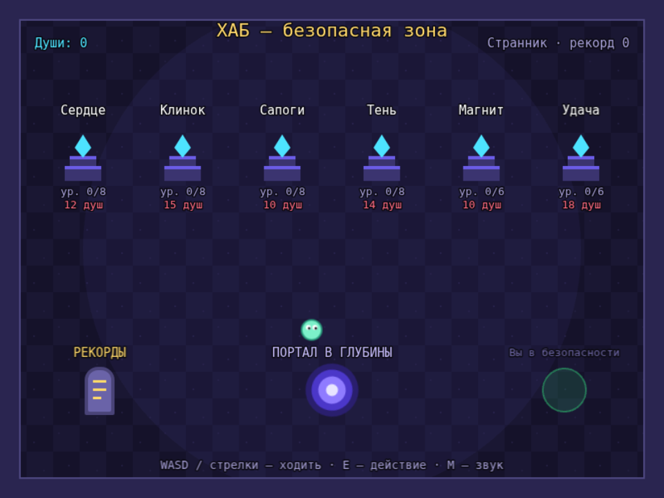 Хаб: алтари улучшений, рекорды и портал в глубины